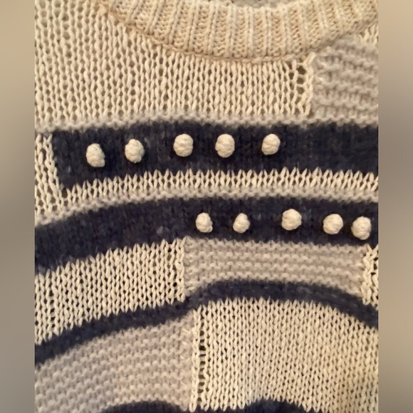 Madewell sweater sz L blue and beige striped & dots(knos) crew neck preworn - Picture 10 of 11